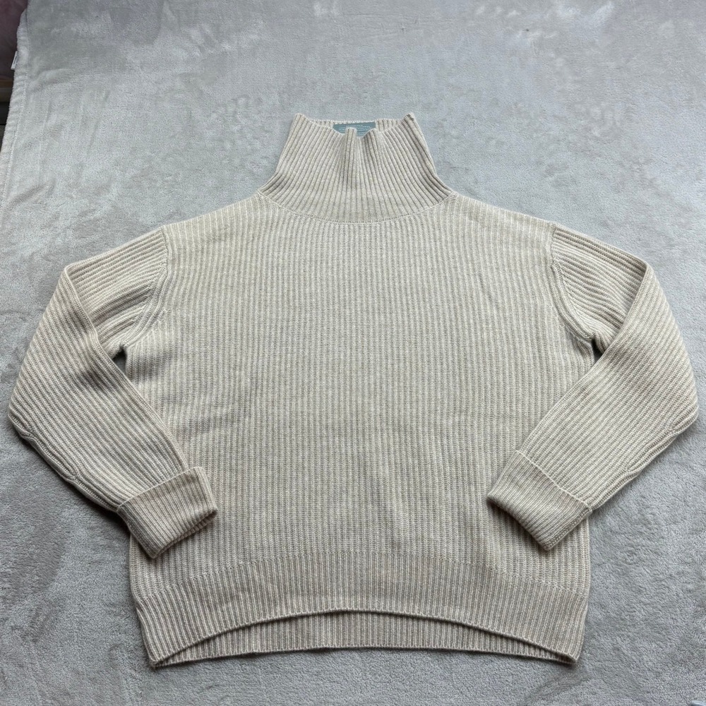 Ravella Turtleneck Sweater Womens Large Beige 100% Pure Cashmere Ribbed Knit